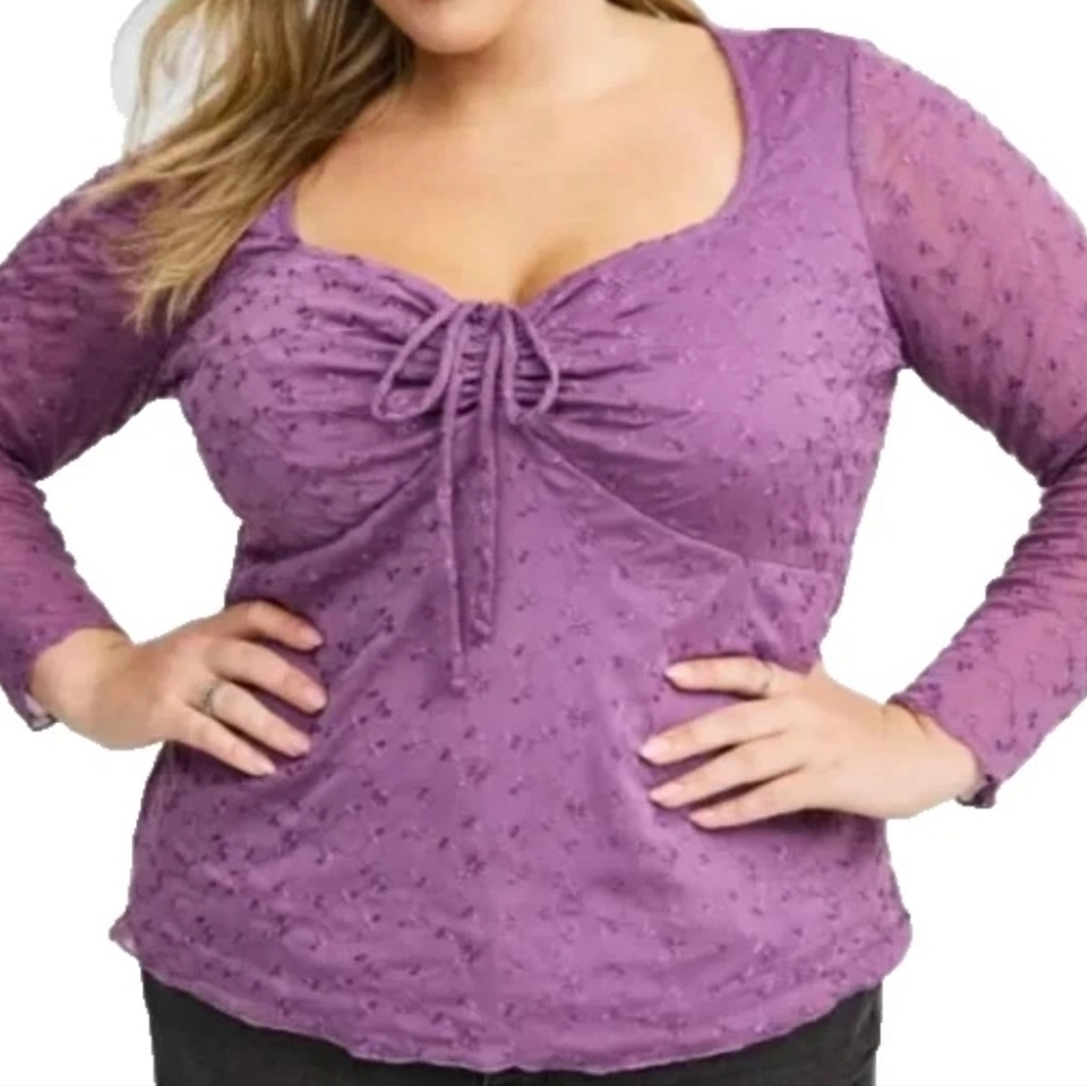 Torrid Floral Embroidered Mesh Long Sleeve Top